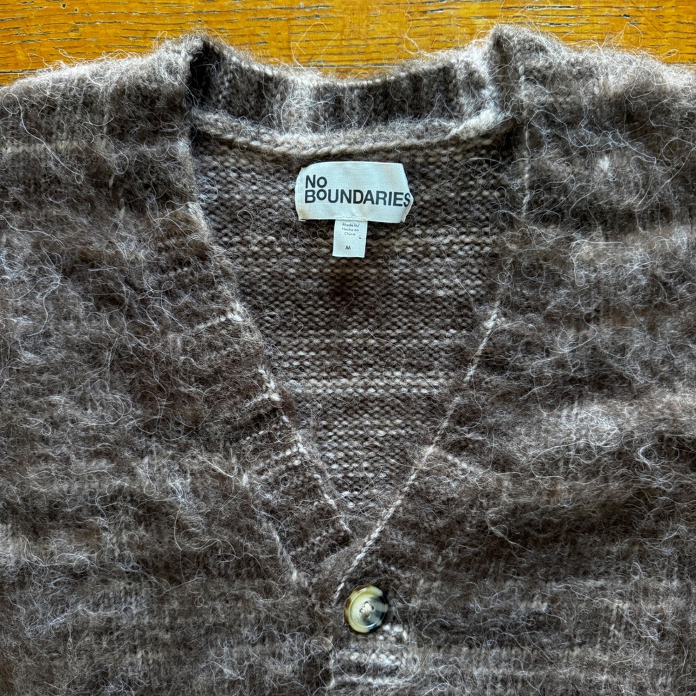 NO BOUNDARIES Men's Textured Knit V-Neck Cardigan‎ Sweater Brown Size M - Picture 2 of 7